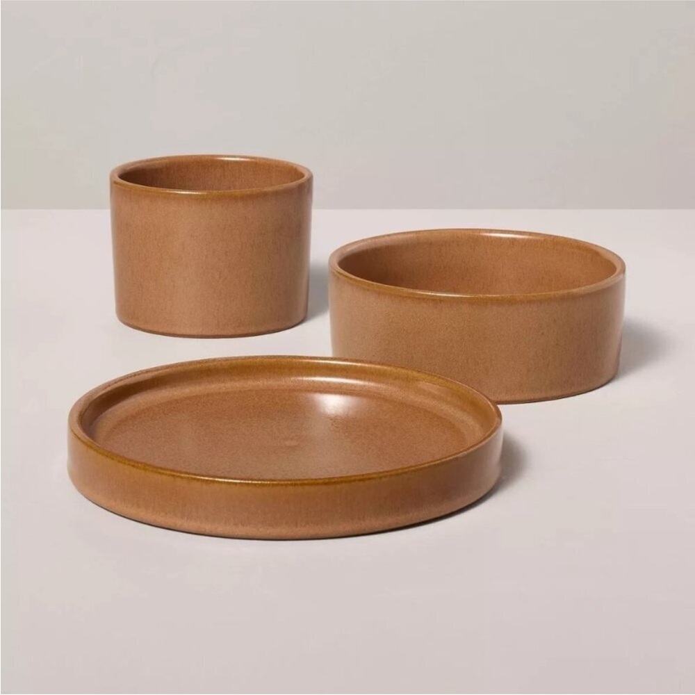 Hearth & Hand Magnolia 3pc Decorative Stoneware Crock/Bowl/Tray Pumpkin Brown